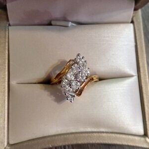 Gold and Silver Toned Diamond Cluster Ring